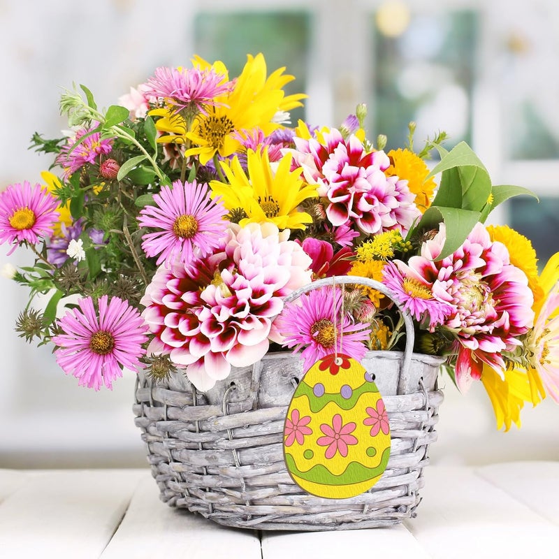 Sophena 24PCS Wooden Egg Ornaments to Paint Easter Decoration Cutouts Unfinished 8 Different Patterns, DIY Blank Unfinished Wood Discs Ornament for Home Crafts Hanging Spring Decoration 3.5 inches - Image 5